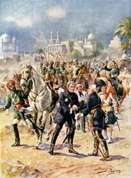 El encuentro de Sir Colin Campbell (1792-1863) y el General Outram, ilustración de 